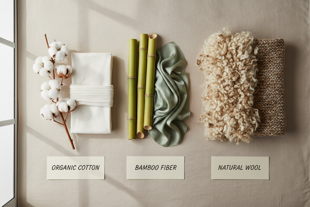 popular materials (Organic Cotton, Bamboo Fiber, Wool)