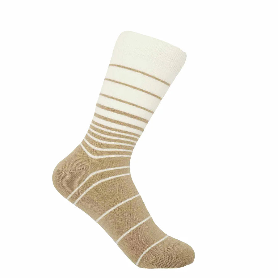 Beige and white striped sock on a white background